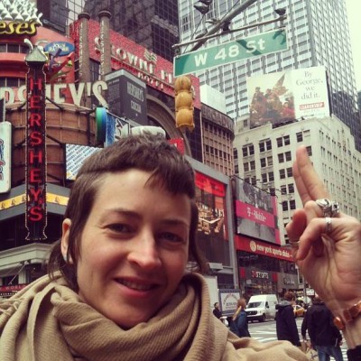 APRIL 7th: "Bye George- We did it."  Whoever the elves are in Times Square who change the billboards nightly, I love your sends of humor! -Eliza Starbuck  #leadership #paradigmshift #lovetrickster